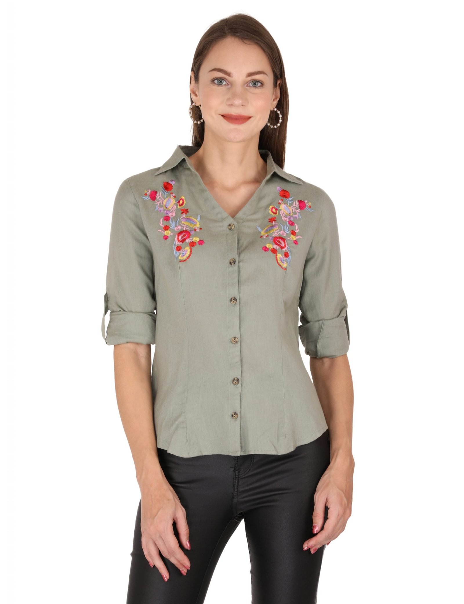 Olive Embroidered Shirt