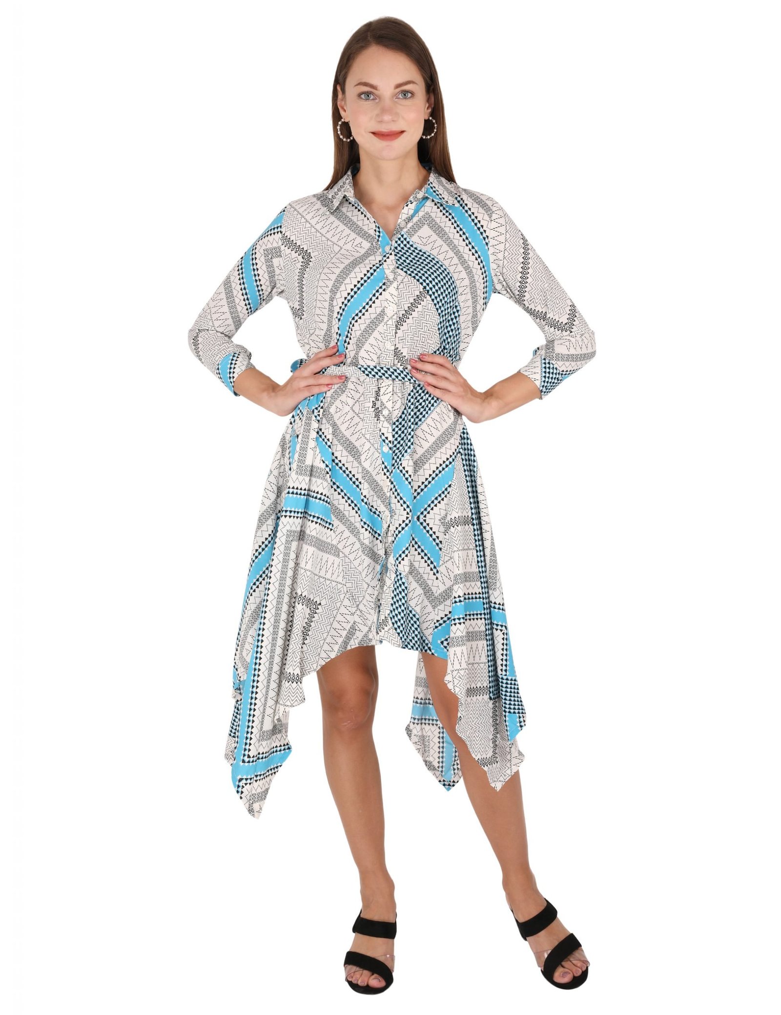 Multicolor Geometric Print Asymmetric Dress